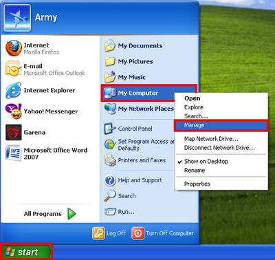 disable audio device windows xp open from start and then go to my computer and go to manage